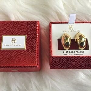 House of Harlow 1960 14KT gold plated 1” teardrop hoop earrings braid detail NWB